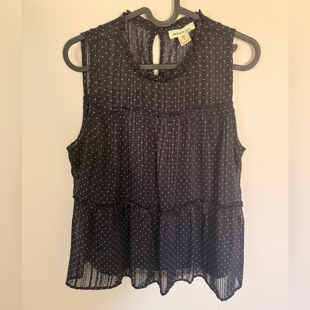 Monteau Navy and White Sleeveless Blouse